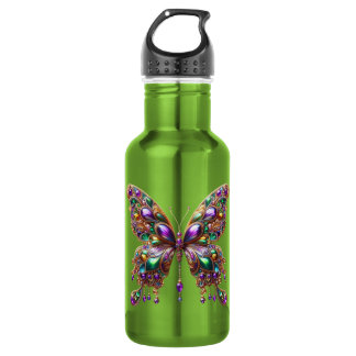 Süße, juwelenbesetzte Mardi-Gras-Schmetterling Edelstahlflasche