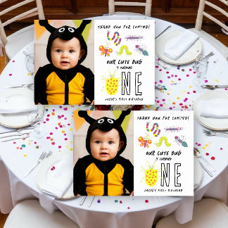 Süße Käfer Wurm Schmetterling Kinder 1. Geburtstag Dankeskarte