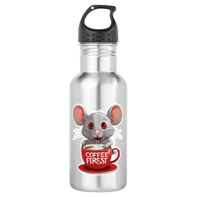 Süße Kaffe Maus in roter Tasse Edelstahlflasche (Vorderseite)