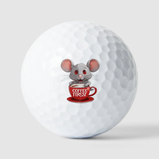 Süße Kaffe Maus in roter Tasse Golfball (Vorderseite)