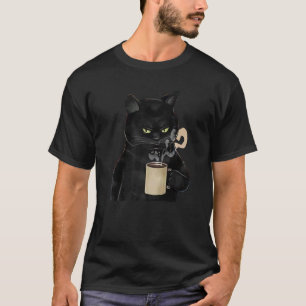 Süße Kaffee Katze Vintage Katze Schwarzes Grafik R T-Shirt