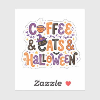 Süße Kaffee-Katzen und Halloween-Typografie Grusel Aufkleber