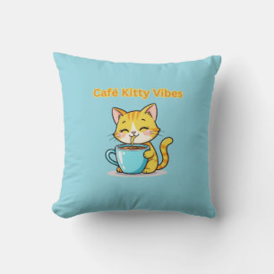 **Süße Kaffeekatze – Adorable Katze trinkt Kaffee Kissen