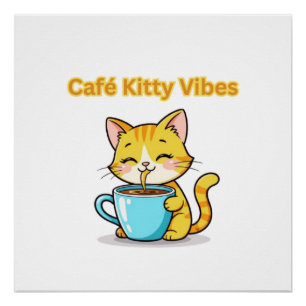 **Süße Kaffeekatze – Hübsche Katze trinkt Kaffee I Poster