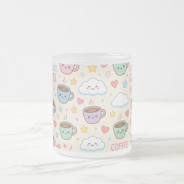 Süße Kaffeetassen Muster Kawaii Tasse (Mittel)