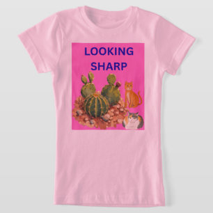 Süße Kaktus-Katzen-Botanik-Illustration Grafik T-Shirt