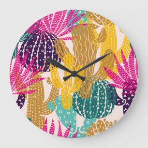 Süße Kaktus-Vintage-Nahtlose Illustration. Große Wanduhr