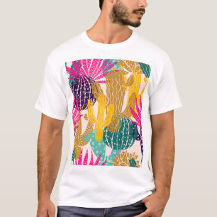 Süße Kaktus-Vintage-Nahtlose-Illustration. T-Shirt