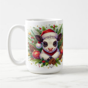 Süße Kalb-Santa-Mütze-Weihnachten-Farmhouse-Kunst Kaffeetasse