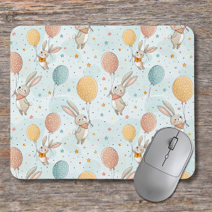 Süße Kaninchen halten Pastell-Eier-Balloons Mousepad