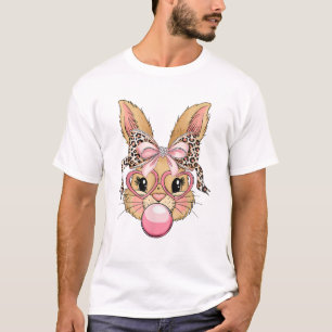 Süße Kaninchen-Hasen-Gesicht-Leoparden-Brille Mädc T-Shirt