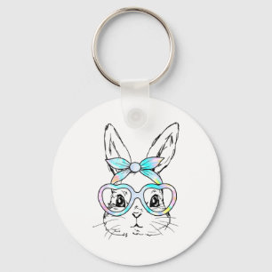 Süße Kaninchen-Hasen-Gesicht-Tie-Dye-Brille Mädche Schlüsselanhänger