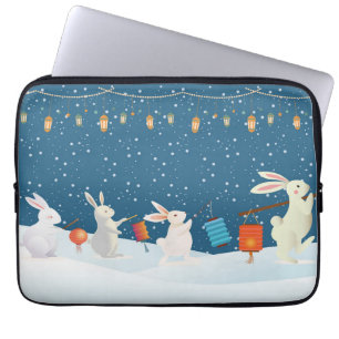 Süße Kaninchen Laternenparade durch den Schnee Wei Laptopschutzhülle