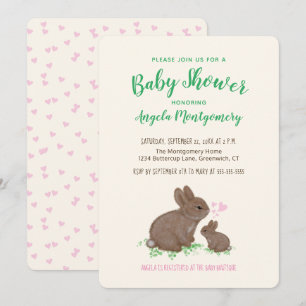 Süße Kaninchen mit Herzen Baby Shower Einladung