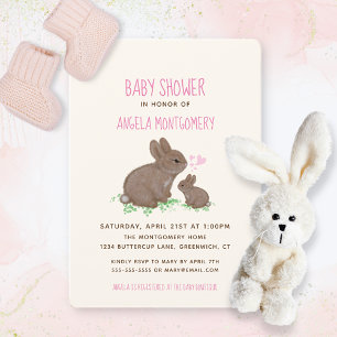 Süße Kaninchen mit Herzen Mädchen-Baby-Party Einladung
