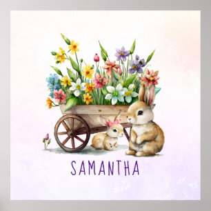 Süße Kaninchen Personalisiertes Mädchen Ostern Poster