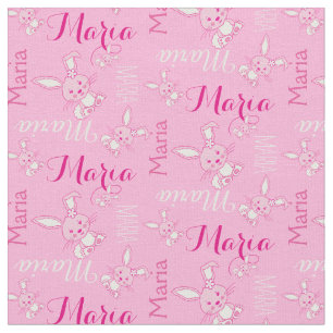 Süße Kaninchen rosa typografische Namensstoff Stoff