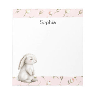 Süße Kaninchen Rosen Rosa Floral  Notizblock