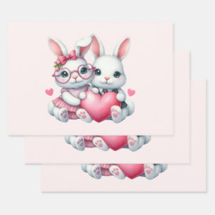 Süße Kaninchen teilen ein Herz Geschenkpapier Set