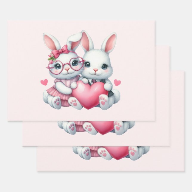 Süße Kaninchen teilen ein Herz Geschenkpapier Set (Set)