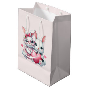 Süße Kaninchen teilen ein Herz Mittlere Geschenktüte