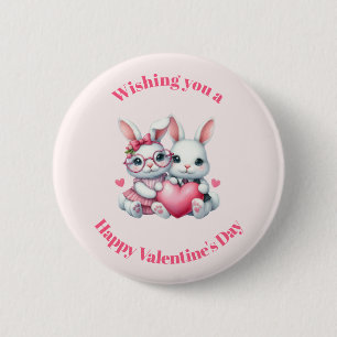 Süße Kaninchen teilen ein Herz zum Valentinstag Button