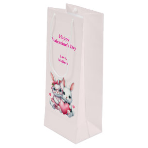 Süße Kaninchen teilen ein Herz zum Valentinstag Geschenktüte Für Weinflaschen