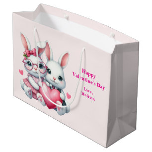 Süße Kaninchen teilen ein Herz zum Valentinstag Große Geschenktüte