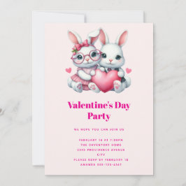 Süße Kaninchen teilen eine Valentins-Party mit Her Einladung