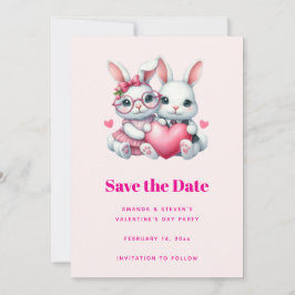 Süße Kaninchen teilen eine Valentinsfeier mit Herz Save The Date