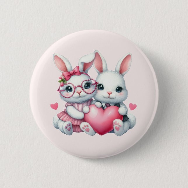 Süße Kaninchen teilen sich ein Herz Button (Vorderseite)