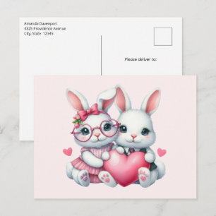 Süße Kaninchen teilen sich ein Herz Postkarte