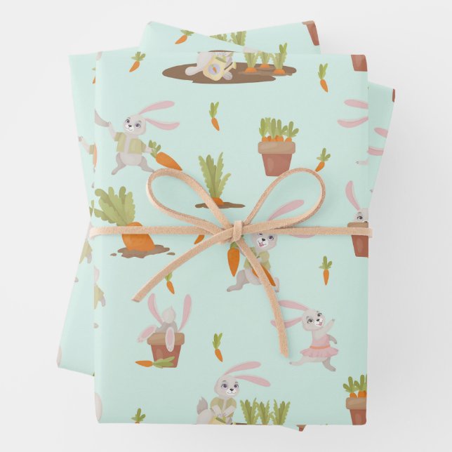 Süße Kaninchen und Karotten Geschenkpapier Set (Beispiel)