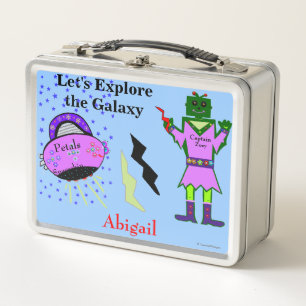 Süße Kapitänin Zoey Green Girl Robot Pink Raumschi Metall Brotdose