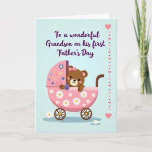 Süße Karte für den Vatertag mit Teddy im Kinderwag