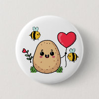 Süße Kartoffel. Rotes Herzballon und Kawaii-Bienen