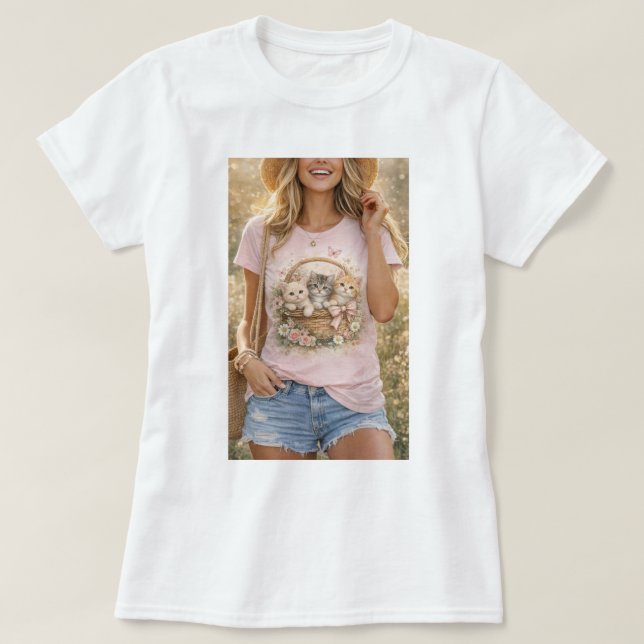 Süße Kätzchen Blumen Grafik Mädchen T-Shirt (Design vorne)
