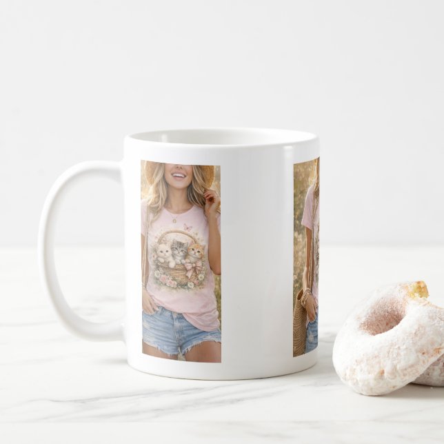 Süße Kätzchen Blumen Grafik Mädchen Tasse (Mit Donut)