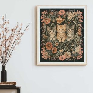 Süße Kätzchen im Stil von William Morris Poster