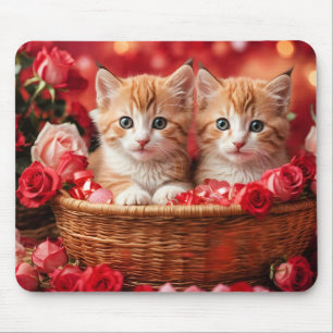 Süße Kätzchen in einem Strohkorb Mousepad