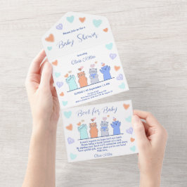 Süße Kätzchen Katzen Herzen Baby Shower All In One Einladung