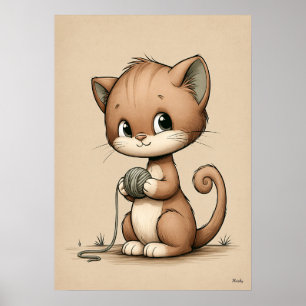 Süße Kätzchen-Kinderzimmer-Wandkunst Skandinavisch Poster