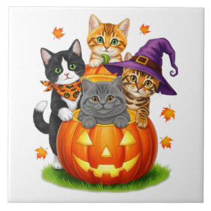 Süße Kätzchen Kürbis Halloween Gruselige Jahreszei Fliese