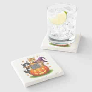 Süße Kätzchen Kürbis Halloween Gruselige Jahreszei Steinuntersetzer
