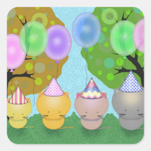 Süße Kätzchen mit Luftballons Geburtstagsaufkleber Quadratischer Aufkleber
