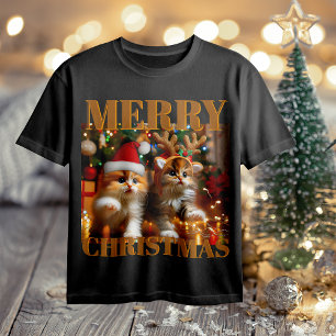 Süße Kätzchen mit Weihnachtsmann und Rentierhüten T-Shirt