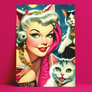 Süße Kätzchen Pin-up Postkarte