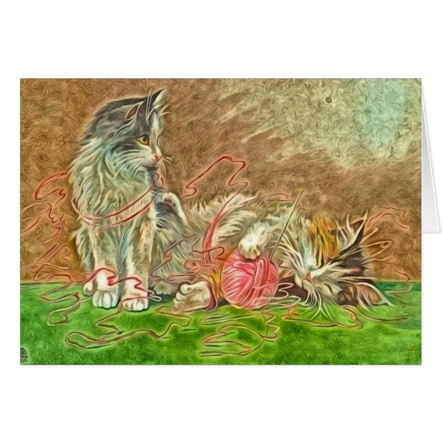 Süße Kätzchen spielen mit Garn (Vorderseite (Horizontal))