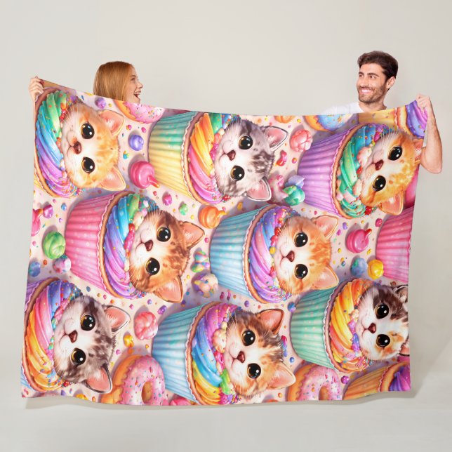 Süße Kätzchen und Cupcakes, Fleece-Decke, Regenbog Fleecedecke (Beispiel)