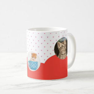 Süße Kätzchen und rote Herzen Muster Personalisier Kaffeetasse